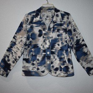 Coldwater Creek button front Jacket Blazer LINEN Blend abstract‎ blue size LARGE